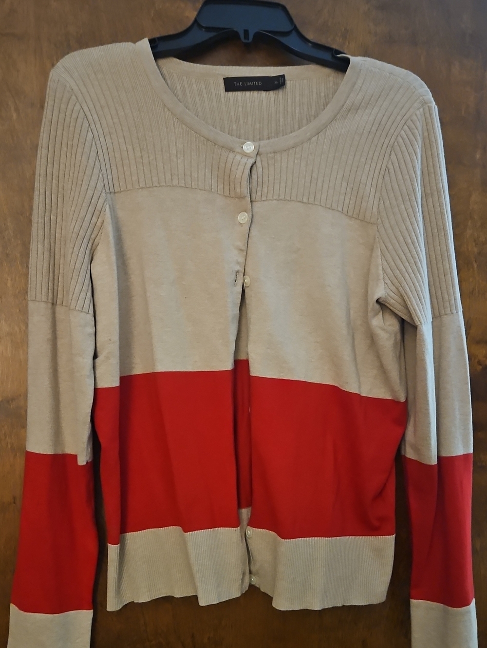 The Limited Women's Cream and Red Colorblock Crewneck Cardigan